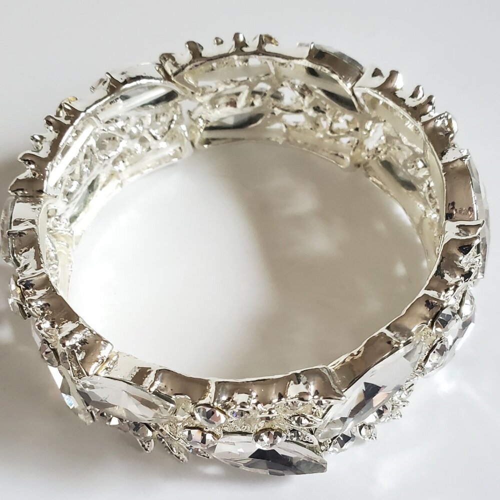Crystal Rhinestone Stretchy Cuff Bracelet - Bridal/Prom/Any Occasion - Picture 5 of 11